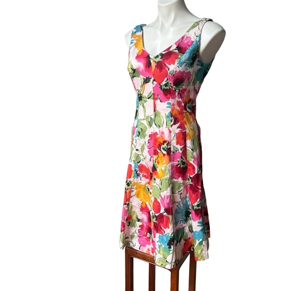 Lauren Ralph Lauren Fit & Flare Seamed V-Neck Floral Sleeveless Dress, Sz 8 - Picture 6 of 16